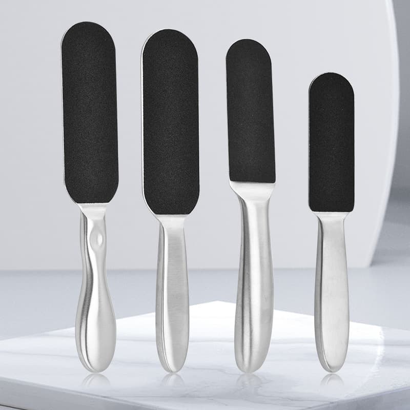 Stainless Steel Hollow Handle Dual-sided Sandpaper Foot File, Replaceable Abrasive Sheets for Callus Removal, Metal Foot Grinding Board and Foot Stone