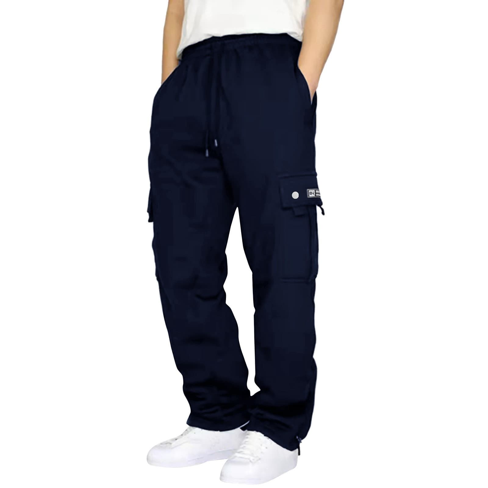 New cross-border new sports casual trousers with velvet ankles and multi-pocket tether men's loose overalls trousers