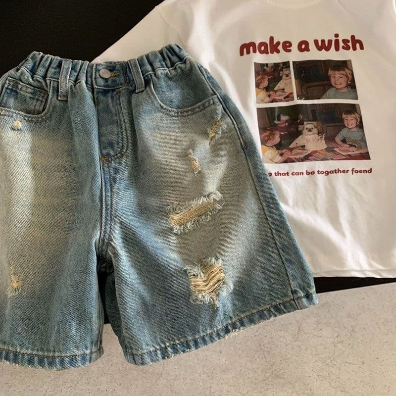2026 New Summer Korean Style Children's Pants Thin Jeans Boys' Style Shorts Ripped Half-length Pants Medium Pants