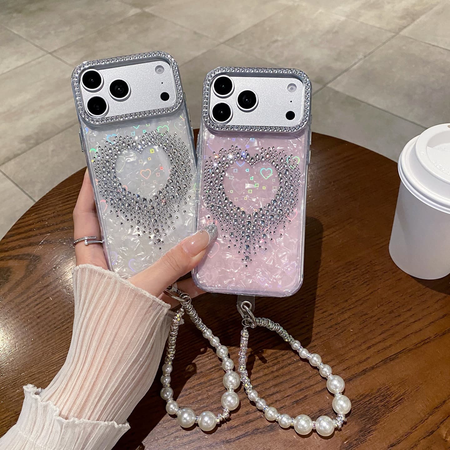 Influencer Style Samsung A27 A37 A57 Large Camera Frame Phone Case S26 S25 Heart Rhinestone Shell Pattern Bracelet