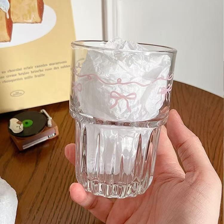 Cartoon Ins Style Pink Bow Glass Cup Girly Heart Cold Brew Juice Cup Milk Coffee Cup Breakfast Cup