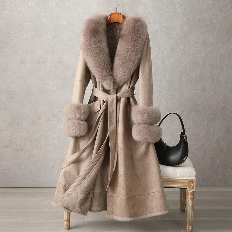 Faux Rabbit Fur Coat 2026 New Mid-Length Fur Women Over-the-Knee Faux Fox Fur Collar Slim Fit