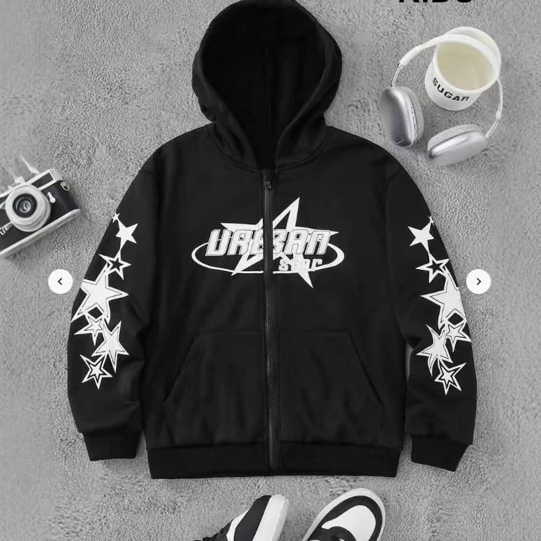 Black bottom URBAN STAR five-pointed star gradient star zipper sweatshirt loose men's and women's casual hooded cardigan