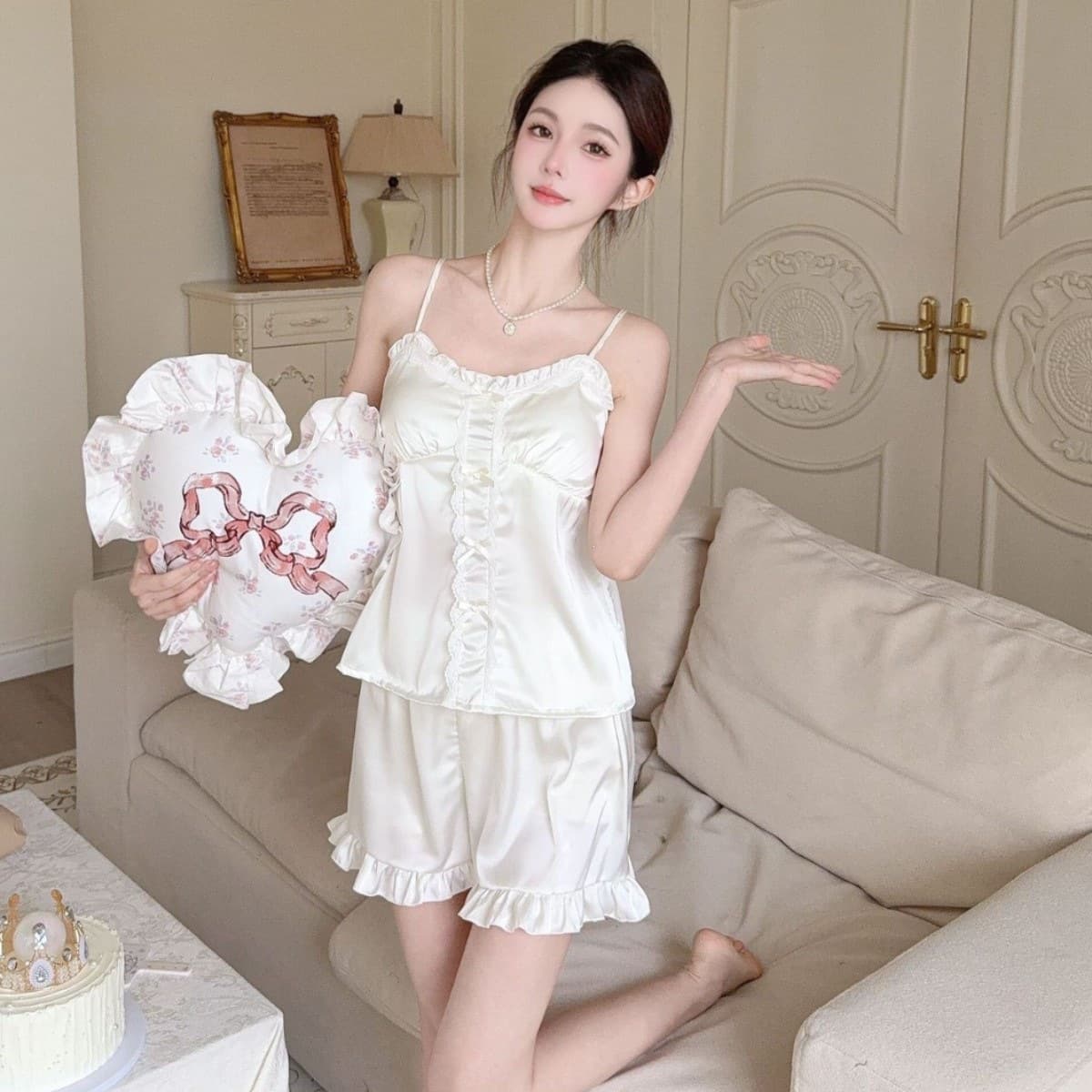 Ice Silk Pajamas for Women Summer Youthful Pure Desire Camisole Shorts Homewear Set Pink Tender Sexy Pure Desire