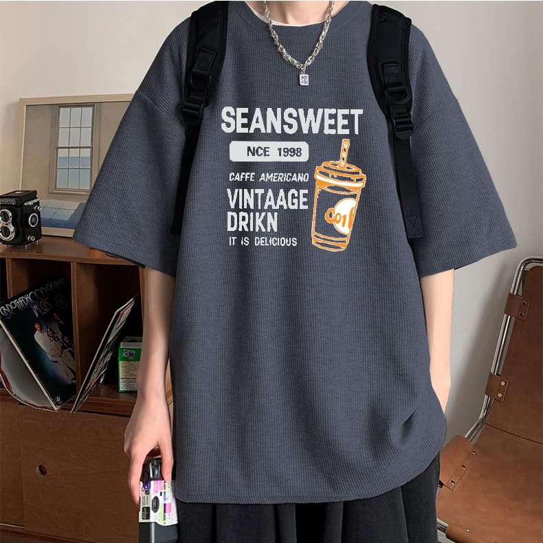 Waffle Short-Sleeved T-Shirt Men's Summer 2023 New Fashion Brand Half-Sleeve Top Loose Casual Tee