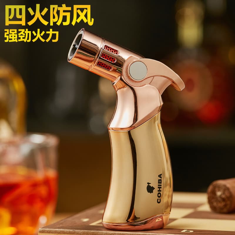 Cigar Lighter, Quadruple Flame Torch Windproof Refillable Jet Lighter, Metal Creative Design Gift Box