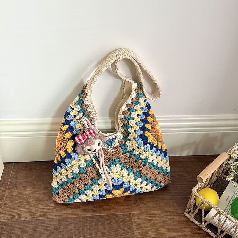 2026 New Ethnic Style Granny Square Crochet Bag, Large Capacity Shoulder and Crossbody Bag, Handmade Crochet Design, Forest Style