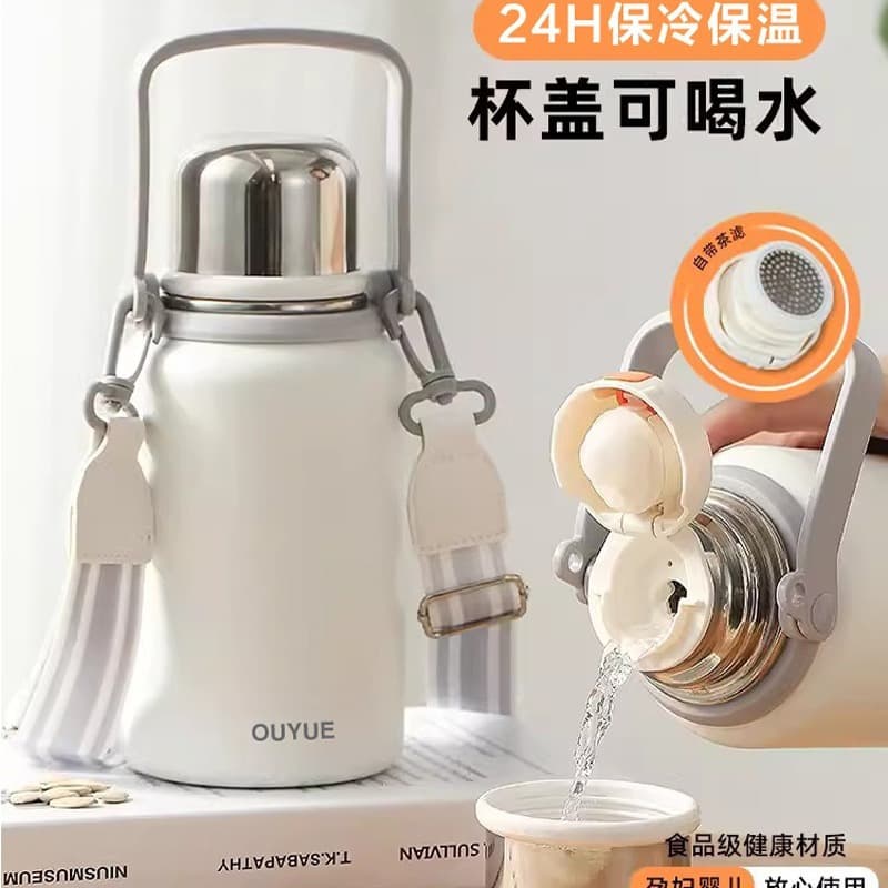 Food-grade tea infuser cup for female students, outdoor water bottle with double lid, insulated cup, large capacity children's water cup