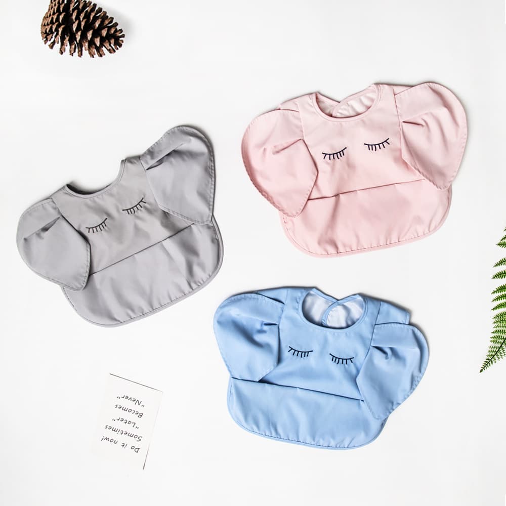Waterproof Children's Apron Cute Elephant Design Mealtime Smock No-Wash Drawstring Easy Fit Polyester Fabric Unisex Baby Bib