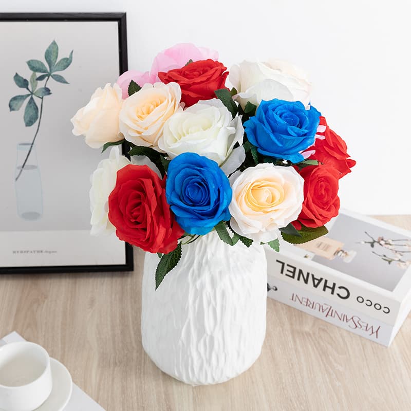 Artificial Rose Flower Arrangement, Dried Flower Bouquet for Living Room Dining Table Decoration, Plastic Flower Silk Flower Ornament