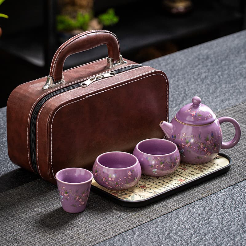 Purple Ru Ceramic Portable One Pot Three Cups Minimalist Tea Brewing Travel Tea Set Gongfu Tea Set Business Souvenir with Logo