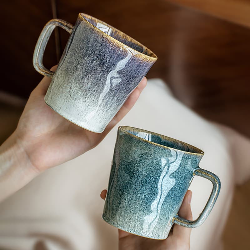 Couple Mugs Retro Water Ripple Tall Cup Kiln Change Glaze Ceramic Coffee Mug Drinking Cup Cross-Border Export