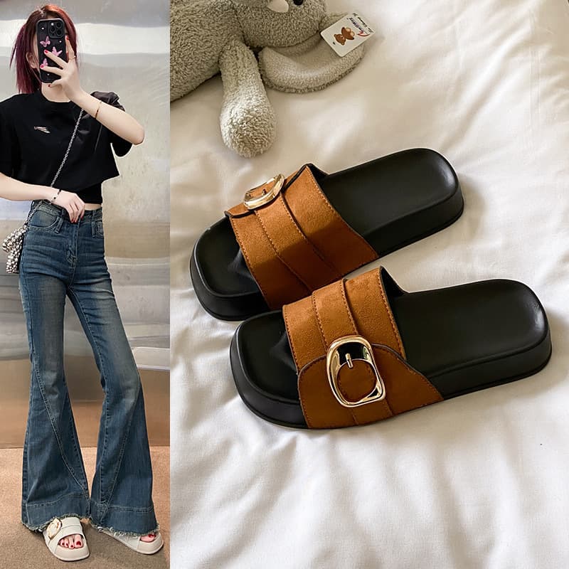 Trendy Flat Women's Slide Sandals for Outdoor Beach Wear, Summer Anti-Slip Women's Slippers