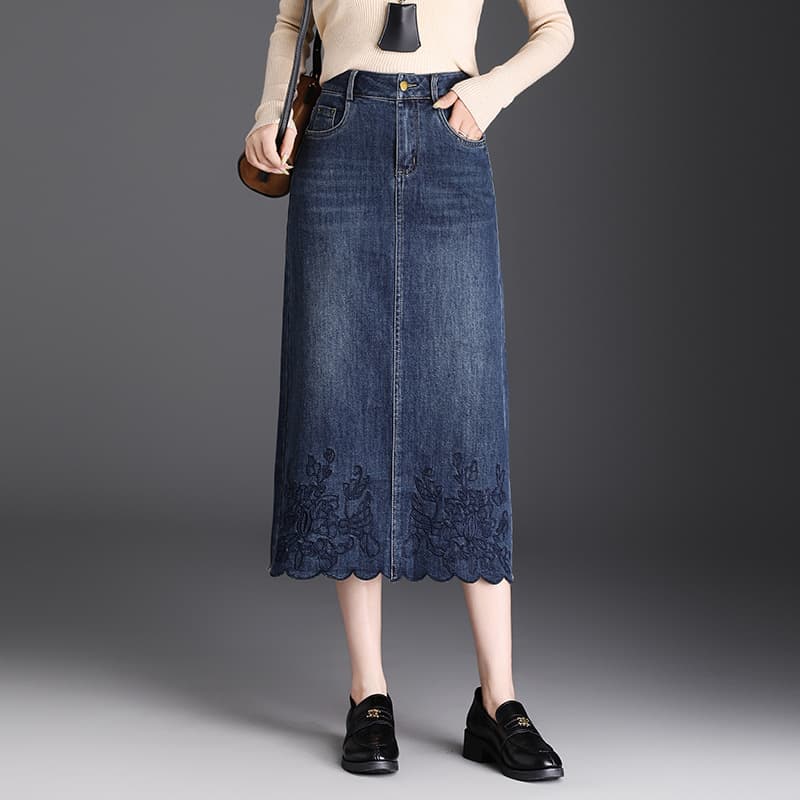 Vintage Blue Denim Skirt for Women Spring Autumn 2025 New Fashion Slit Straight Skirt A-Line Bodycon Skirt