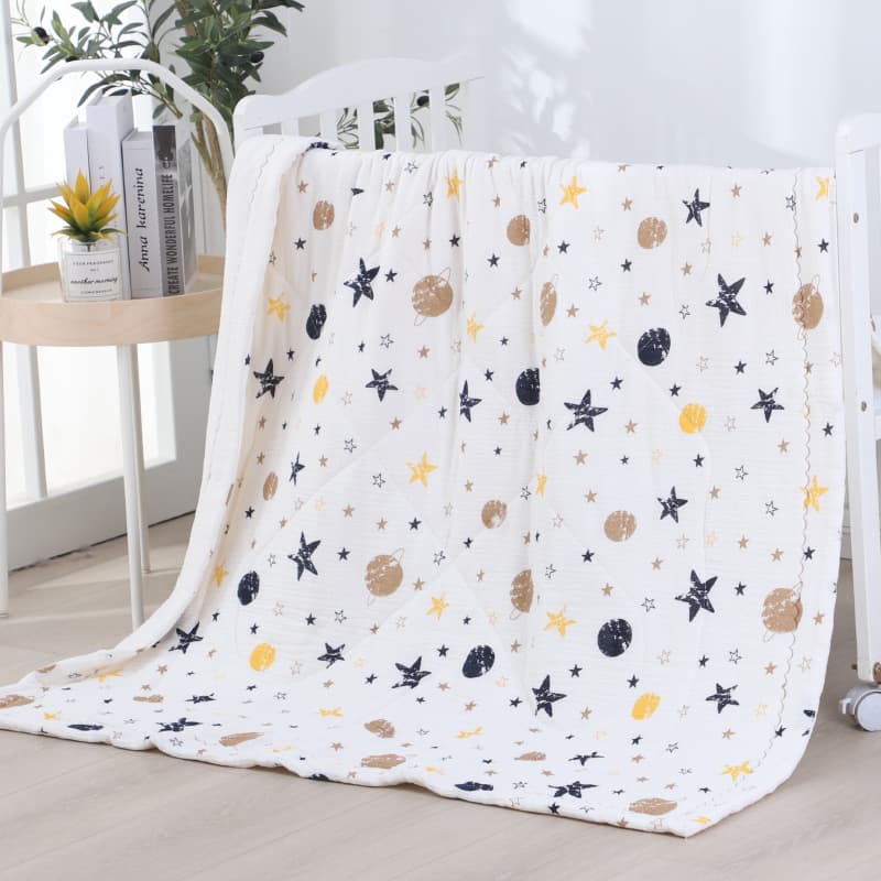 100% Cotton Double-Layer Crinkled Gauze Marshmallow All-Season Quilt, Kids Cartoon Summer Blanket, Kindergarten Class A Soft Air Conditioning Blanket