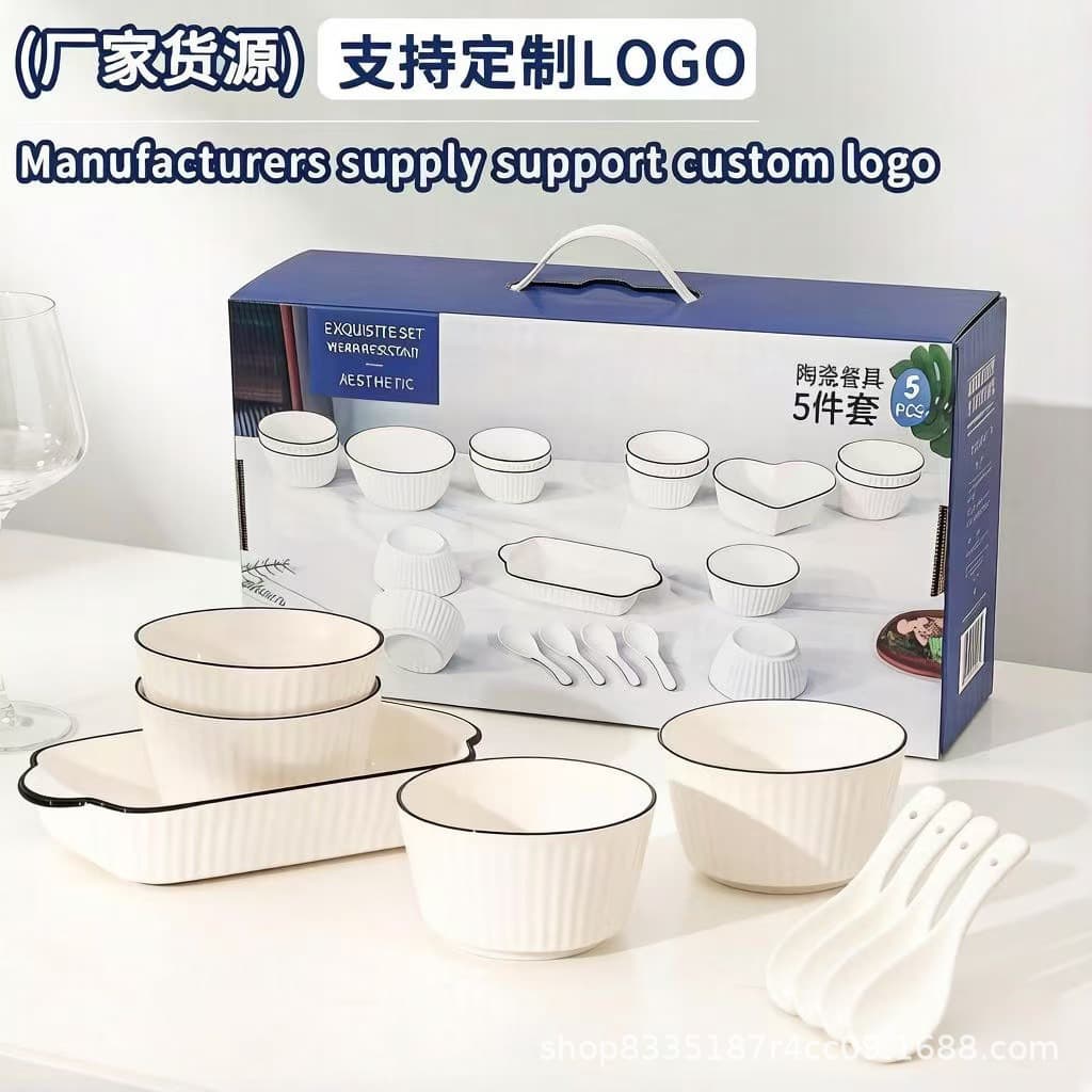 Nordic Ceramic Bowl Plate Set Creative Japanese Style Soup Noodle Dish Modern Minimalist Design Gift Box Adult Dinnerware