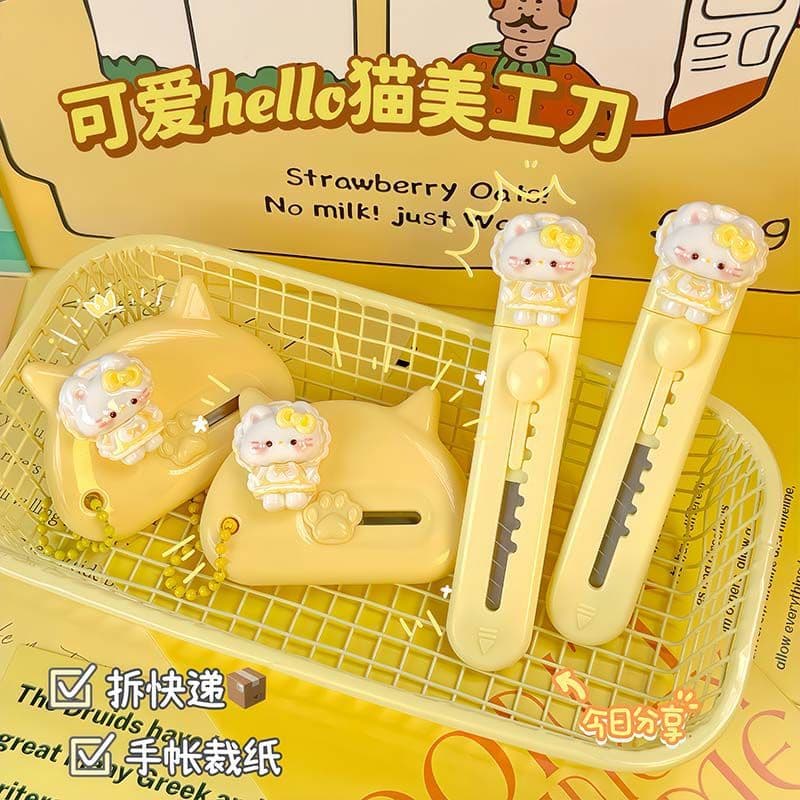 New Cat-themed Utility Knife for Unboxing, Scrapbooking Paper Cutter, Ins Cream Style Portable Express Knife Wholesale