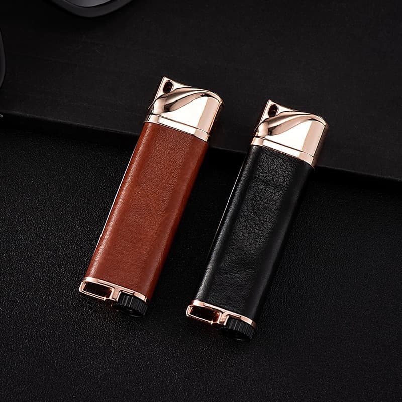 TX113 Long Metal Body Leather Wrapped Windproof Lighter, Stylish Creative Direct Jet Refillable Lighter, Factory Wholesale