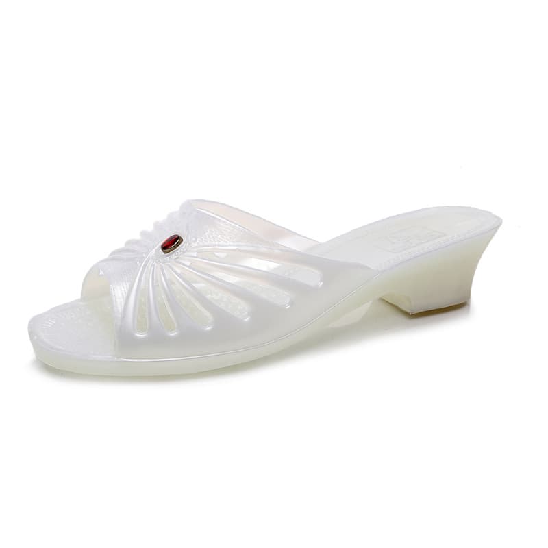 Corporate Purchasing with 2-Day Delivery: Live Viewing of Products, Women's Plastic Slippers for Bathroom and Outdoor Use, Wear-Resistant Wedge Heel, Red and White Women's Sandals