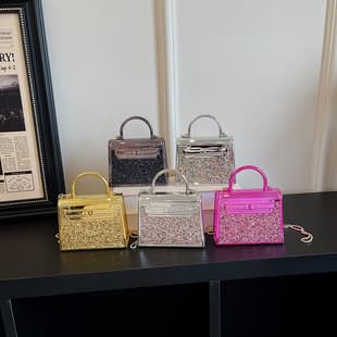 Trendy Women's Lock Clasp Crossbody Bag, Handbag, New Vintage Style 2026 New Women's Kelly Bag with Rhinestones