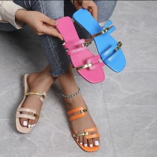 2023 Summer New Foreign Trade Plus Size Women's Slippers European and American Color Block Casual Outdoor Slippers Women's Sandals Beach Shoes