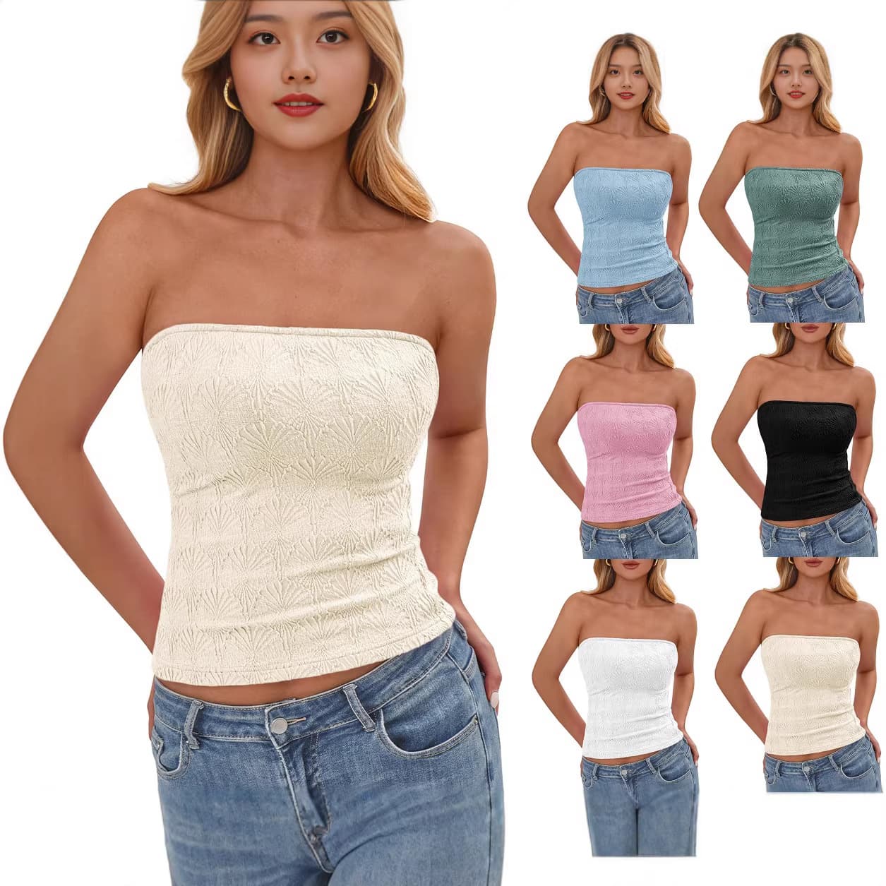 2026 Summer Amazon Cross-border Europe and America Fashion Sexy Strapless Jacquard High Elastic Slimming Solid Color Tight Camisole