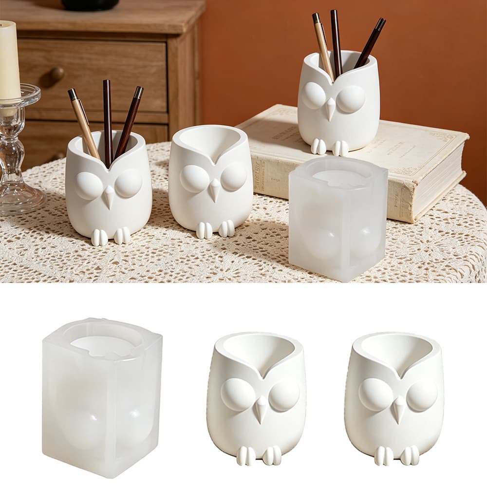 Halloween Owl Pencil Holder Candle Vase Silicone Mold DIY Aromatherapy Plaster Storage Jar Ornament Resin Mold