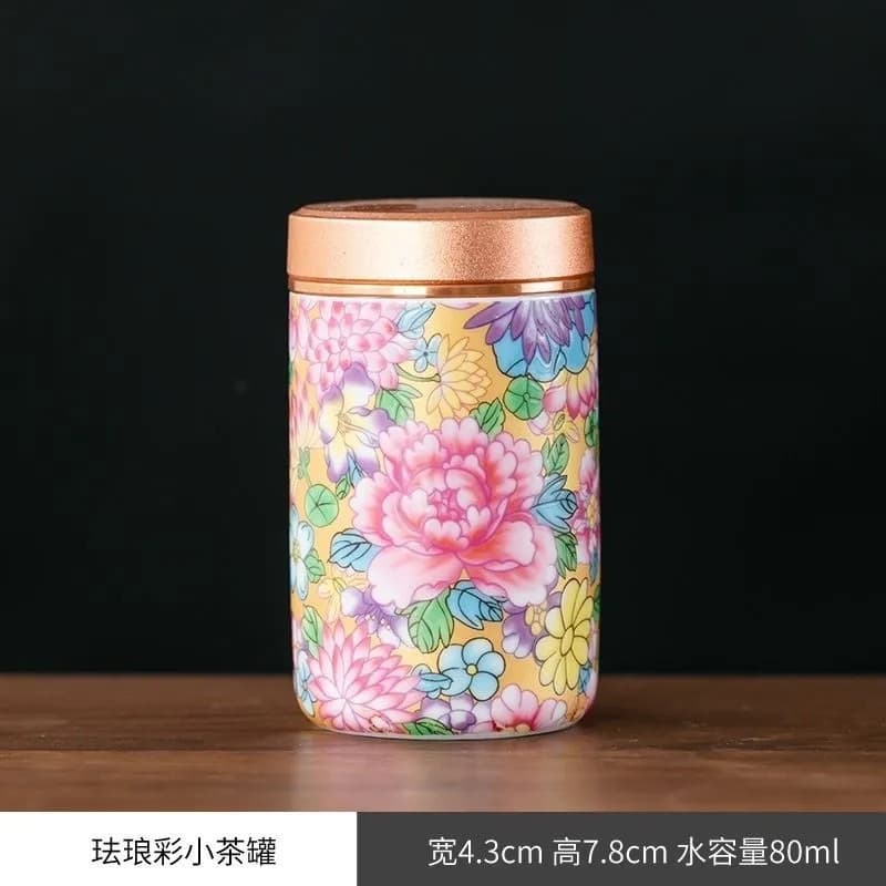Enamel Color Ceramic Tea Canister Mini Small Metal Lid Tea Jar Portable Travel Sealed Can with Custom LOGO
