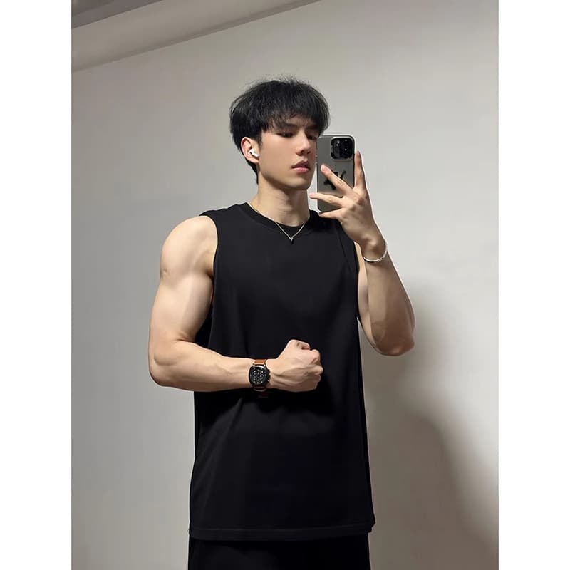 American Sleeveless Vest Men's Summer Fitness Muscle Tee Short Sleeve High-End Inner Wear Pure Cotton Tank Top