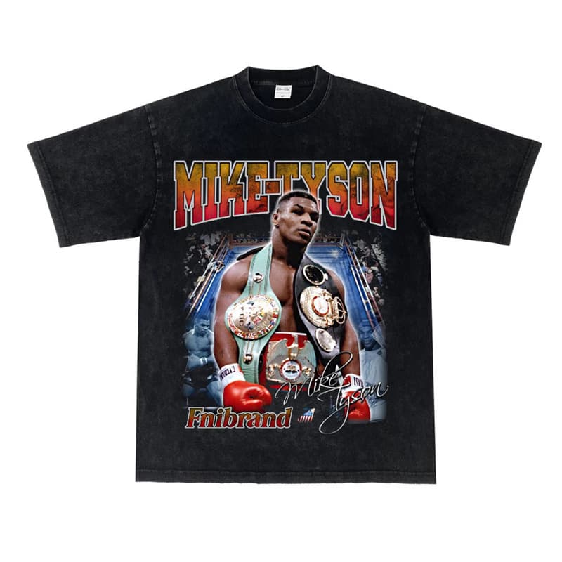 Mike Tyson Boxing Champion Street Fighting Boxing Fitness Retro Distressed Long Short Sleeve T-Shirt Trendy
