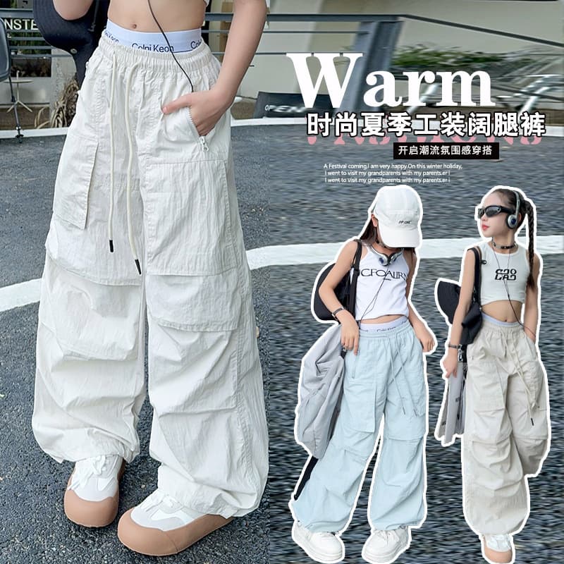 Summer Thin Casual Work Pants for Girls New Style Children's Clothing Teenage Casual Pants with Big Pockets Versatile Trousers