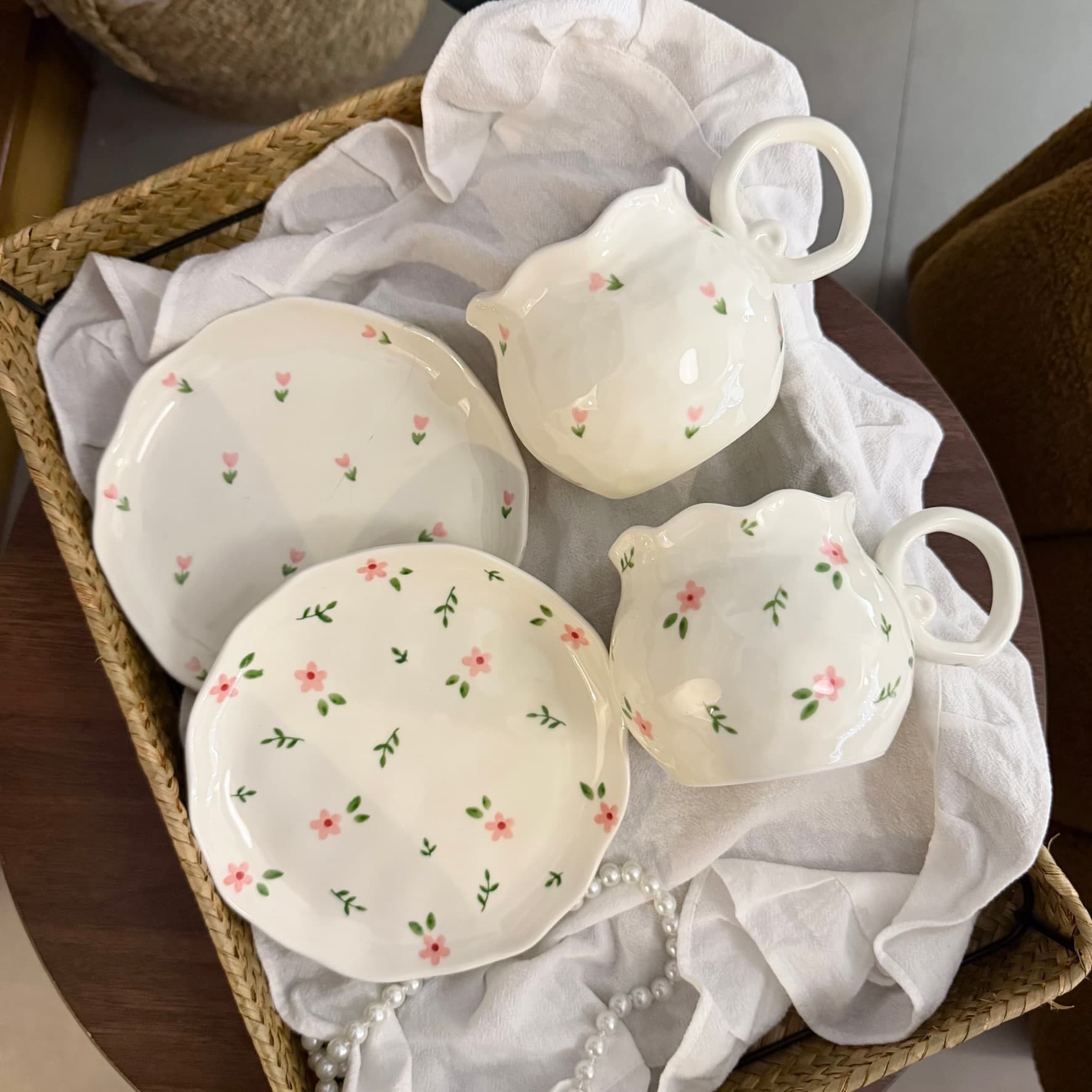 Korean Ins Style Round Hand-Pinched Cup & Saucer Irregular Coffee Ceramic Cup & Saucer Afternoon Tea Cup & Saucer