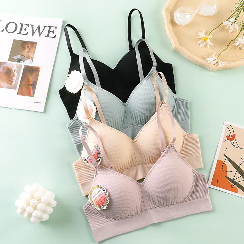 New Seamless Solid Color Underwear Women Fixed Cup Push-Up Anti-Sagging Wire-Free Comfort Seamless Breathable Bra Wholesale