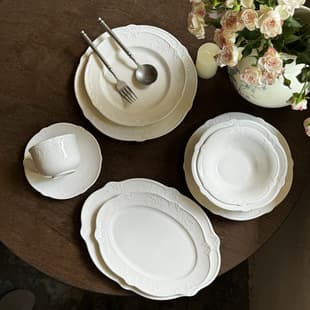 In Stock French Embossed Floral Ceramic Dinner Plate Vintage Ceramic Scalloped Plate Steak Plate Dessert Plate