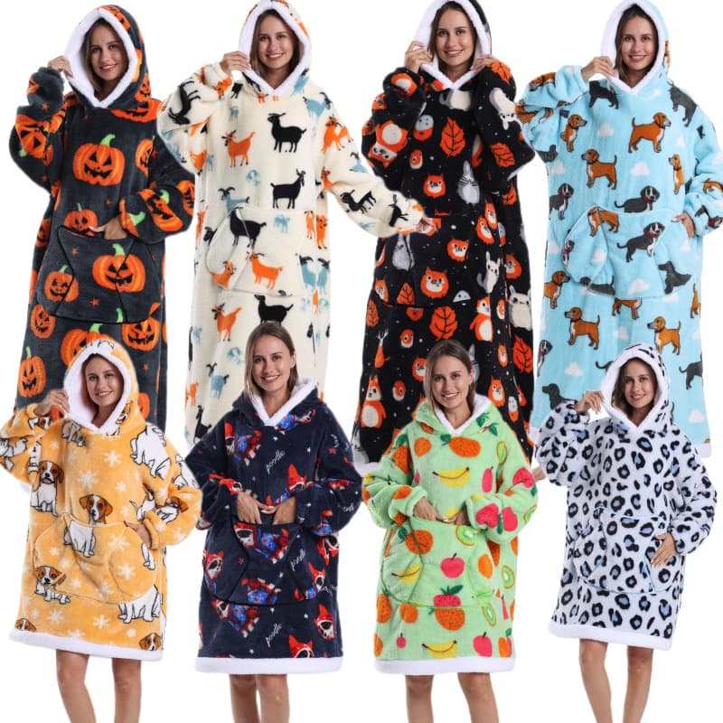 TEMU dropshipping cold-weather suits, TK home pajamas, lazy TV blankets, couples, extra-large lambswool cross-border hoodies