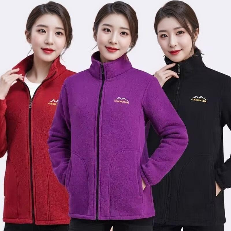 Polar Fleece Coat Women Autumn/Winter Fleece-Lined Thickened Cardigan New Zipper Stand Collar Loose Sport Hoodie Warm Top
