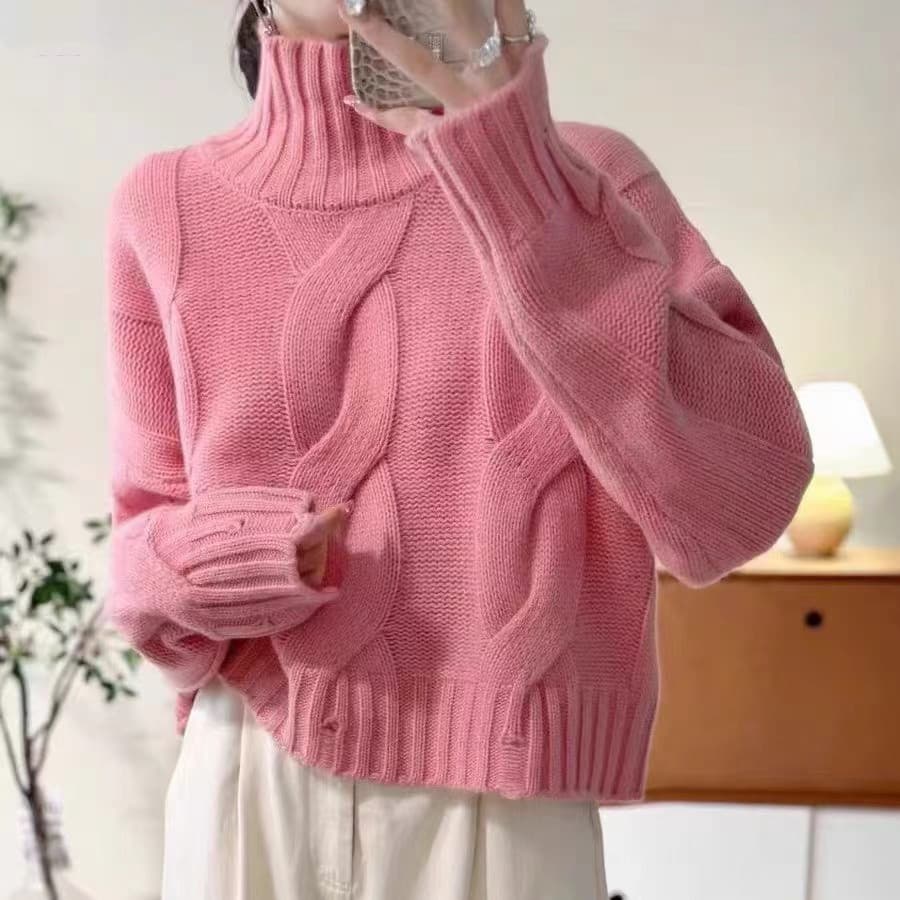 European and American style twist turtleneck pullover sweater for women autumn and winter new cross-border solid color hole knitted bottoming shirt for women
