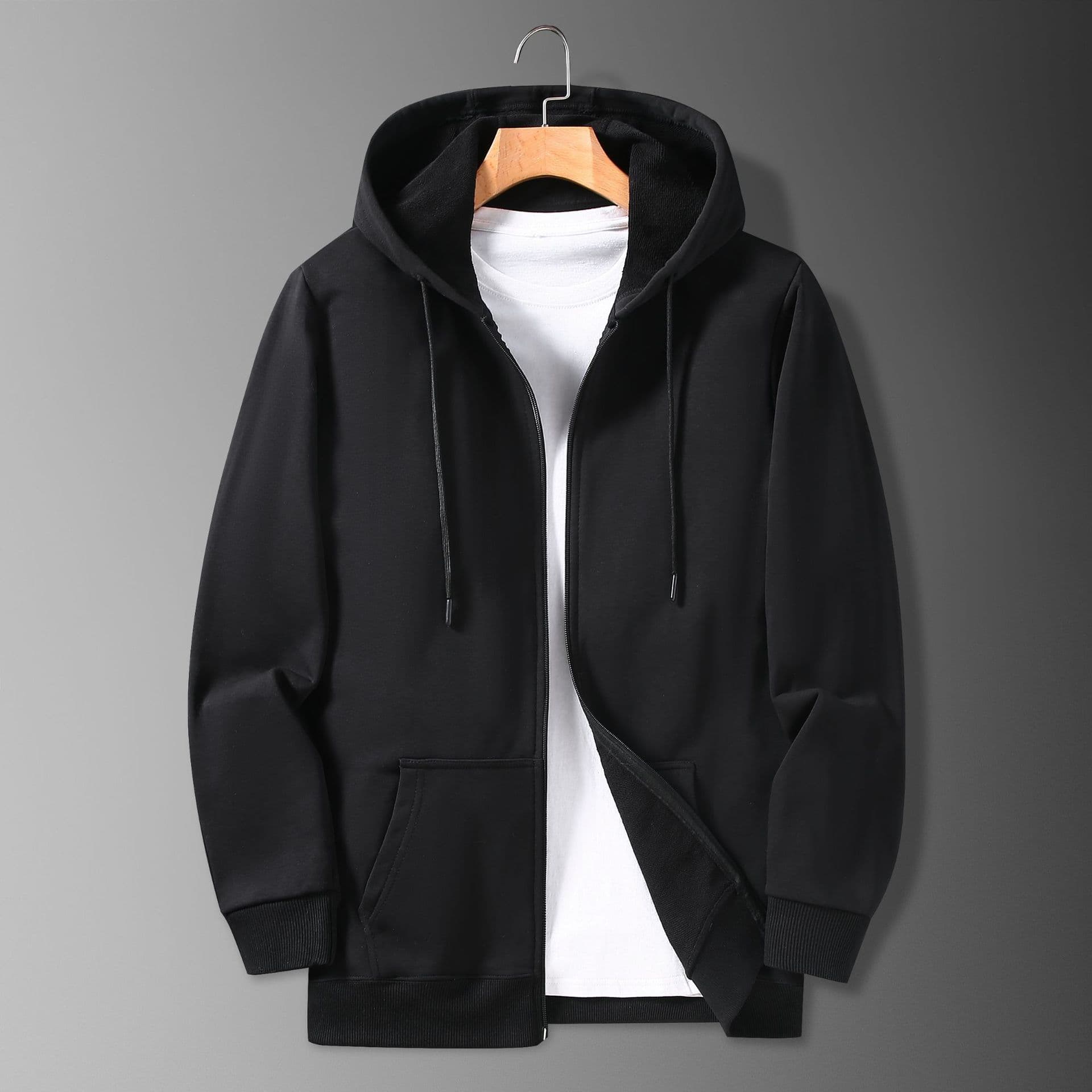 New Spring/Autumn Plus Size Zip-Up Hoodie for Men, Terry Cloth Cardigan Jacket, Oversized Zip Hoodie