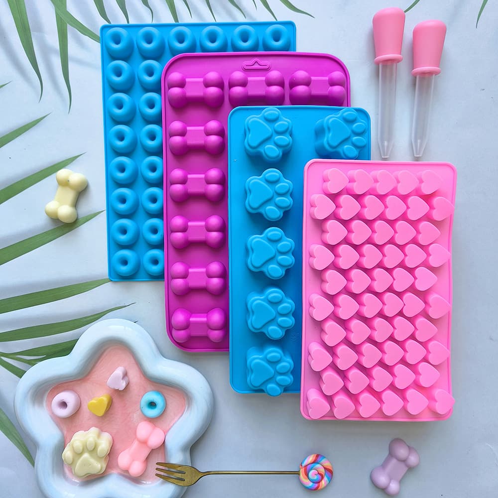 4 Chocolate Dropper Set Silicone Mold Cat Paw / Donut Shape Candy Making Baking Supplies