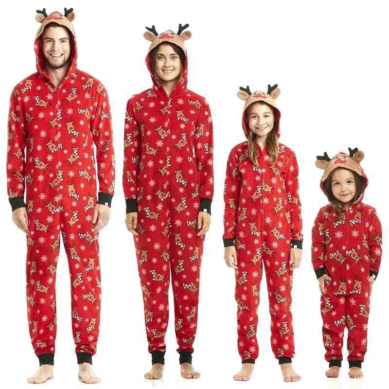 Christmas Family Dress Fashion Hooded Christmas Printed Jumpsuit Christmas Home Dress Jumpsuit Family Dress