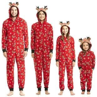 Christmas Family Matching Outfits Fashion Hooded Christmas Print Romper Christmas Loungewear Jumpsuit Family Matching Set