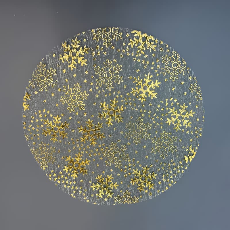 Cross-border bestseller gold snowflake hot stamping, mesh gold foil placemats, disposable round design, suitable for birthdays