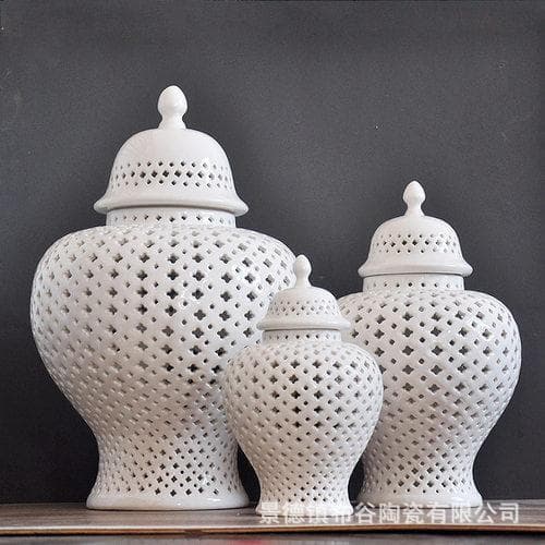Jingdezhen Ceramic Hollow General Jar Gold and Silver Plated Three-Piece Set Home Decorative Ornament Business Gift Recommendation
