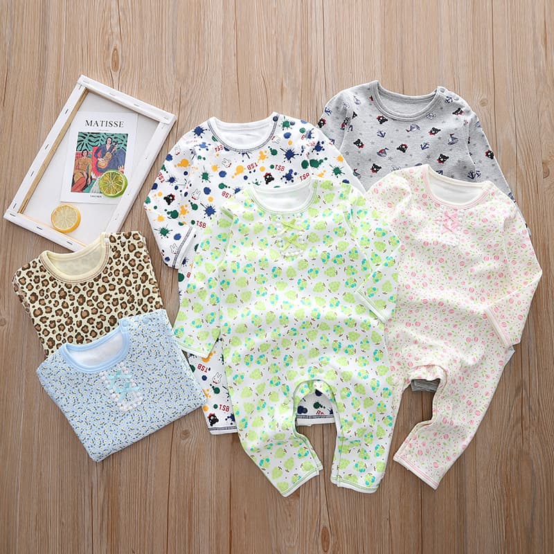 Wholesale Drop Shipping Brushed Flat Angle Bodysuit Thick Warm Newborn Infant Toddler Spring Autumn Winter Sweat-Absorbing Romper Onesie