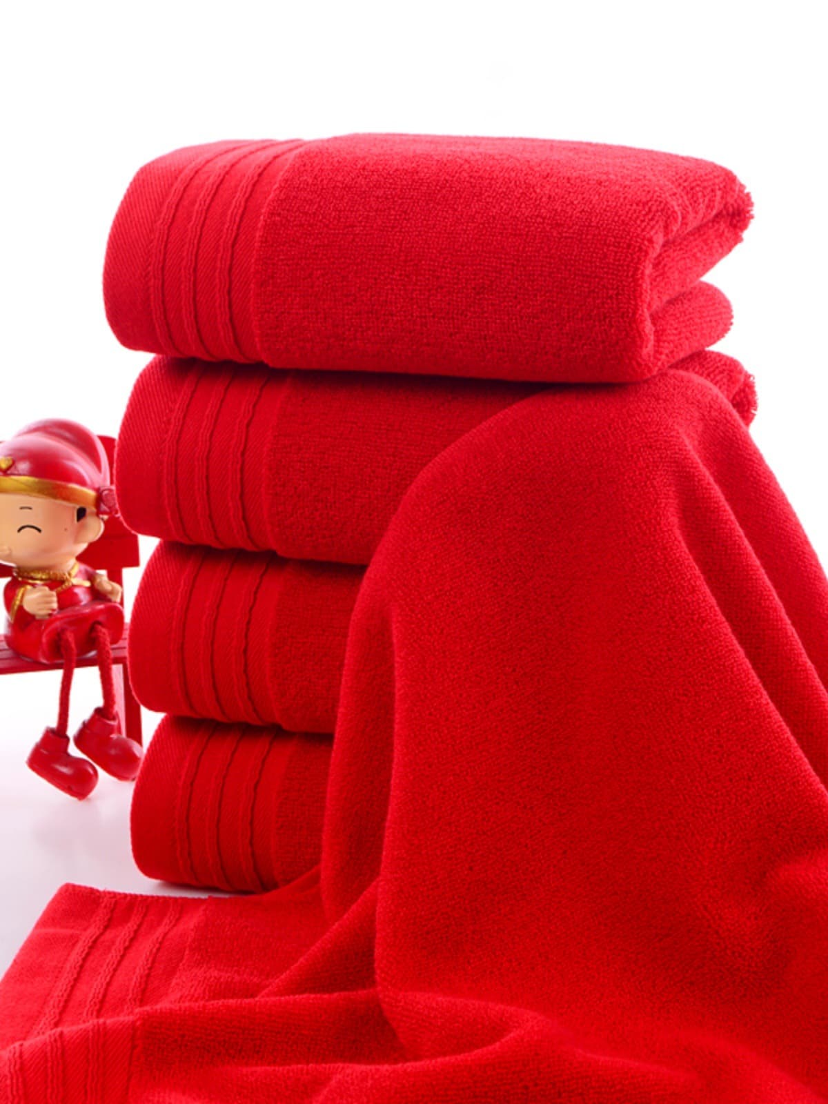 Pure Red Cotton Towel Unprinted Full Moon Housewarming End of Mourning Return Gift, Zodiac Year Home Use Face Wash Bath Towel Wedding