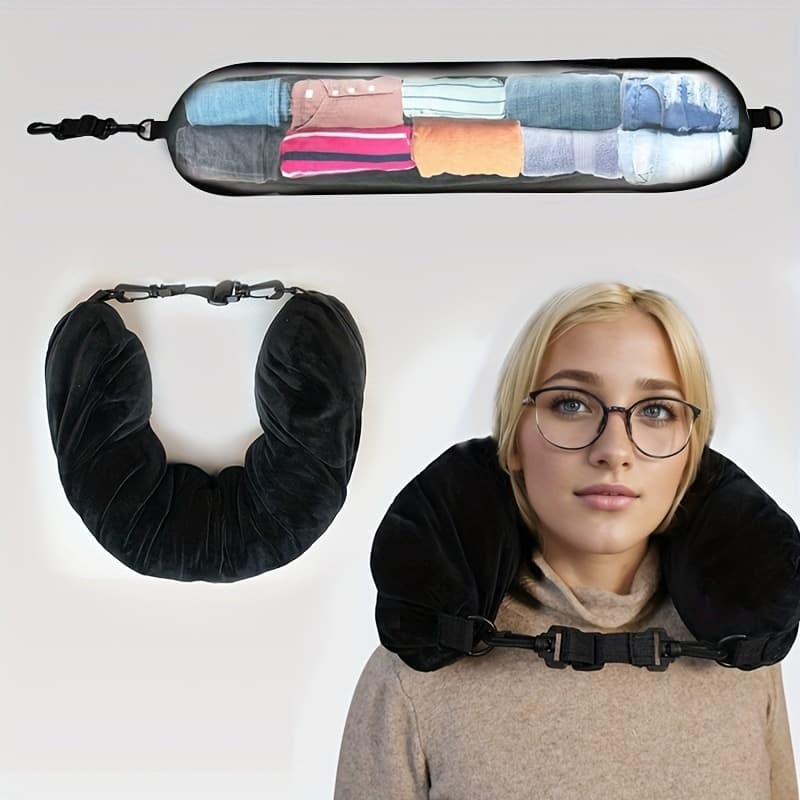 Cross-Border Travel Neck Pillow with Clothing Storage Function, Travel Pillow, Neck Pillowcase Only, No Filler, Soft and Portable