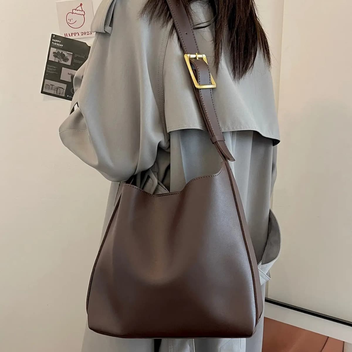 Fashionable Versatile Large Capacity Simple Casual Two-piece Set Soft Bucket Handbag Single Shoulder Crossbody Bag For Women