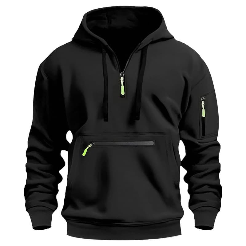 Men's Fleece Lined Zipper Hoodie Fashionable Autumn Winter Sweatshirt Casual Loose Fit Long Sleeve Polyester Blend Youth Garment