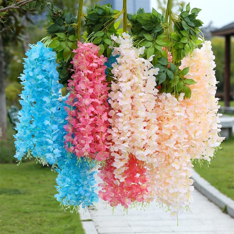 Artificial Wisteria Vine Simulation Flower for Living Room Ceiling Decoration, Wedding Greenery, and Wholesale Bean Flower