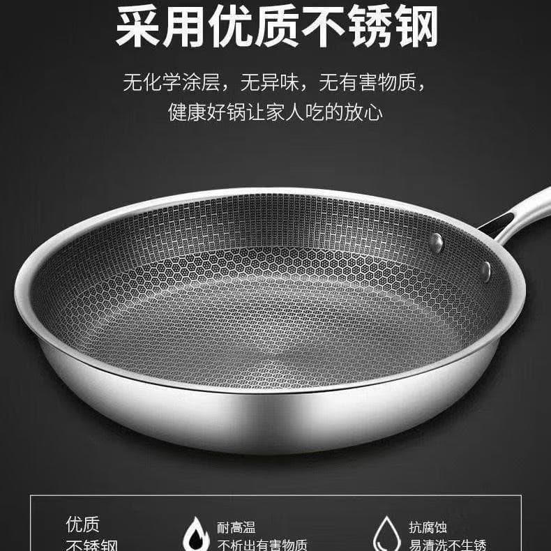 Cross-border Full Screen Honeycomb Stainless Steel Frying Pan Non-stick Pan Low Smoke for Steak and Eggs Flat Pan Extended Version